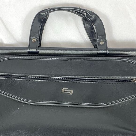 Solo New York Black Leather Laptop Bag Briefcase 15.5" Computer MacBook Strap - Picture 2 of 16